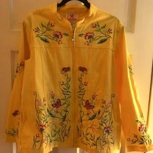 HOST PICK - Quacker Factory Spring Jacket Yellow Embroidered Mandarin Collar XL